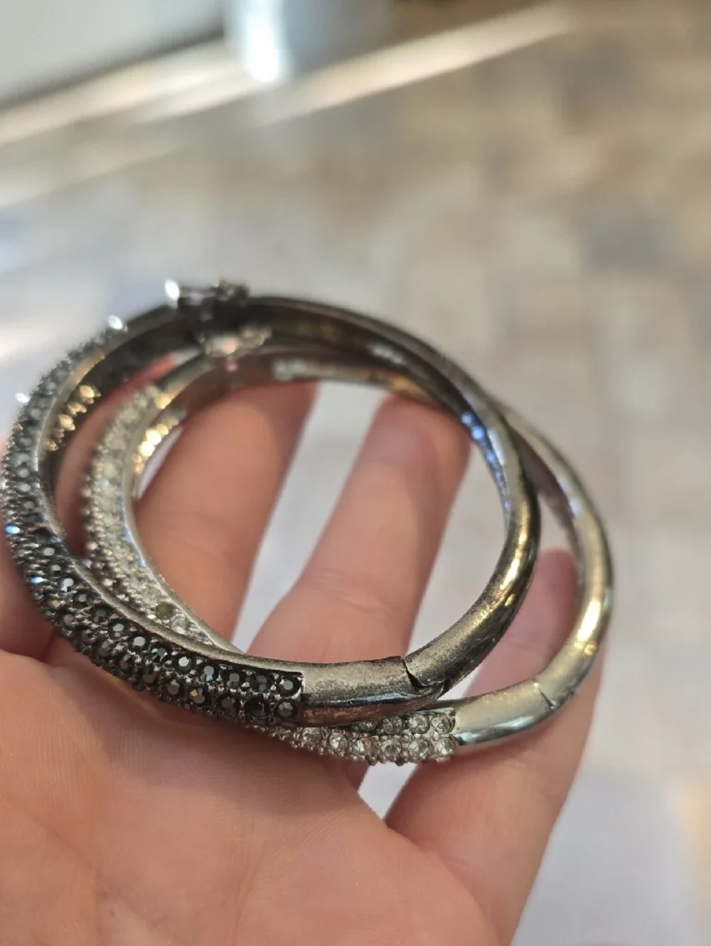 Lia Sophia Glitterati Hinged Bangle Bracelets - Set of 2